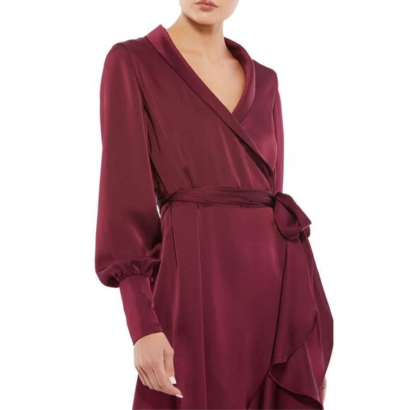 Mac Duggal Satin Ruffle Asymmetrical Midi Dress - Picture 3 of 13